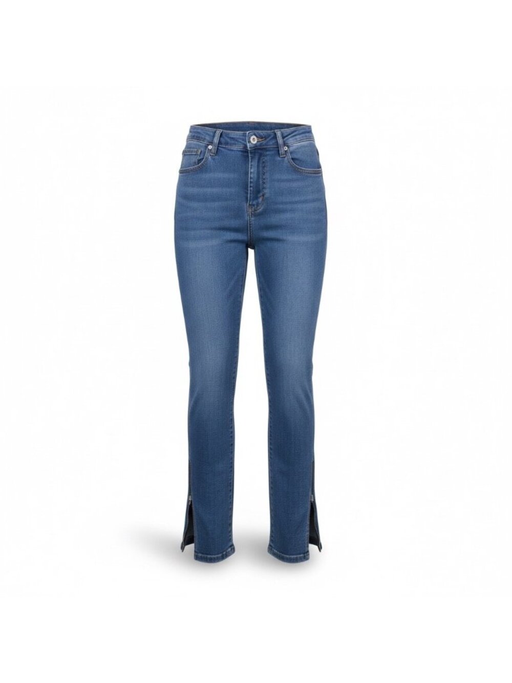 Esig Womens Blue Denim Jeans Cotton Blend Slim Fit Stretch Split Hem Size M